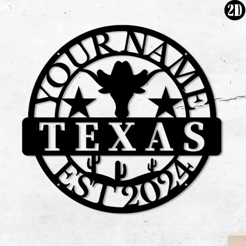 

1pc,Charming Exclusive Texas Metal Signs. Personalized With Custom Nameplates.Stylish Black Wall Art,Ideal Monogram Gifts For Sh