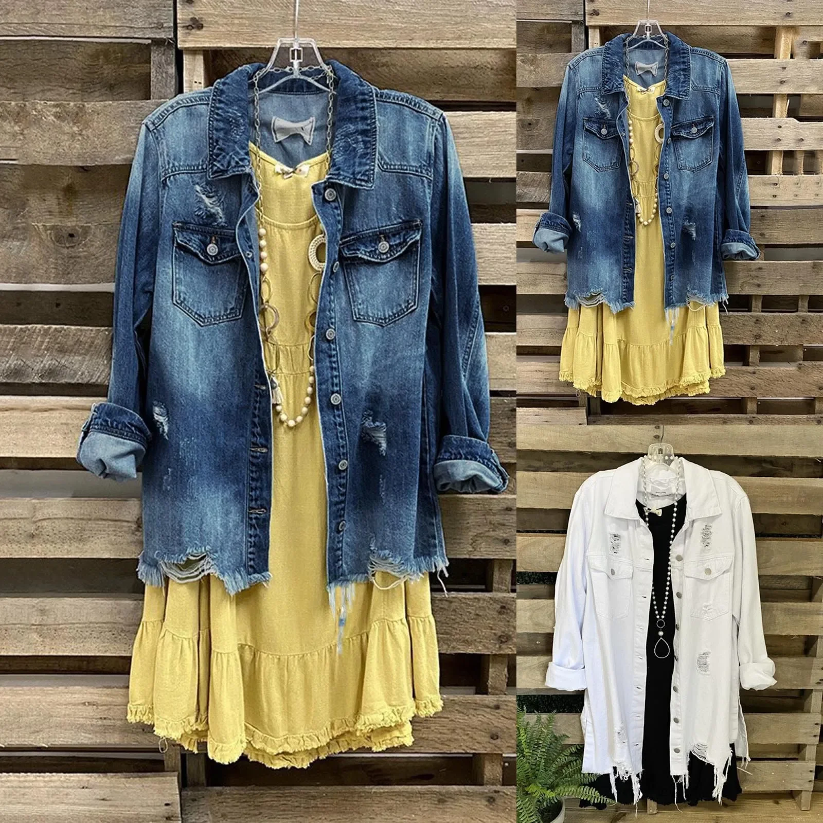 Denim Casual Jean Jackets For Women Fashion Oversized Button Down Edge Fringe Denim Jacket Western Loose Cut Distressed Jacket