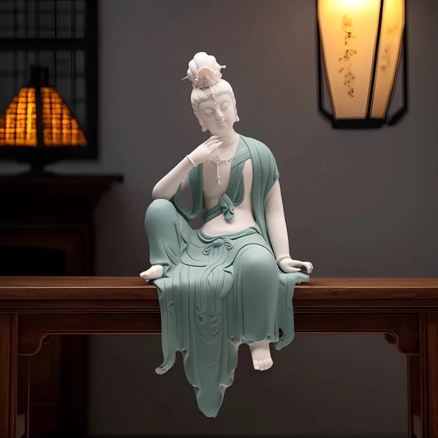 Ceramic clean bottle, water moon free Guanyin Buddha statue Chinese living room entrance ornament, Guanyin Bodhisattva statue