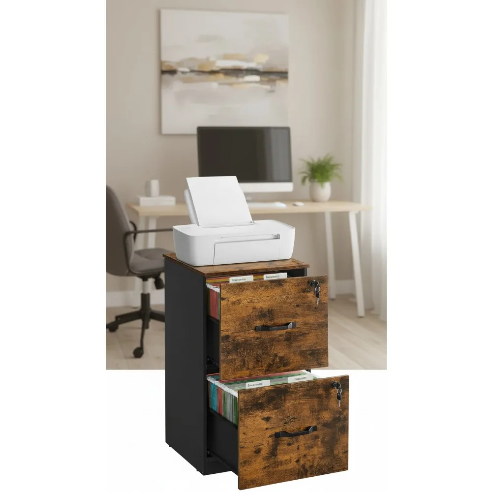 

2-Drawer Locking File Cabinet with Anti-Tip, Printer Stand for A4/Letter Documents, Rustic Brown
