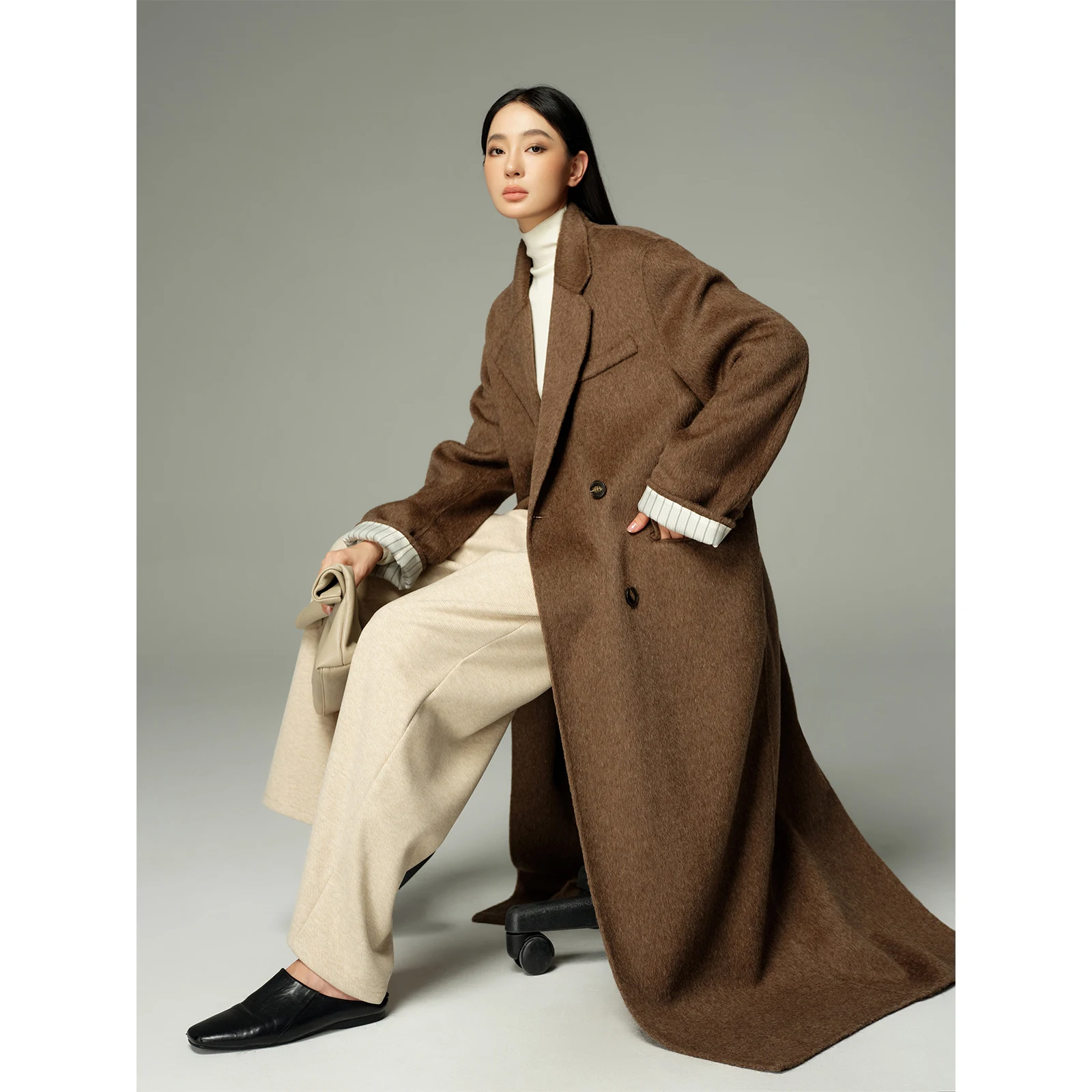 Allingentle Grauer langer Damen-Blazer aus Wolle, elegante lange Jacke für Party, Büro, tägliche Outfits, individuell anpassbar