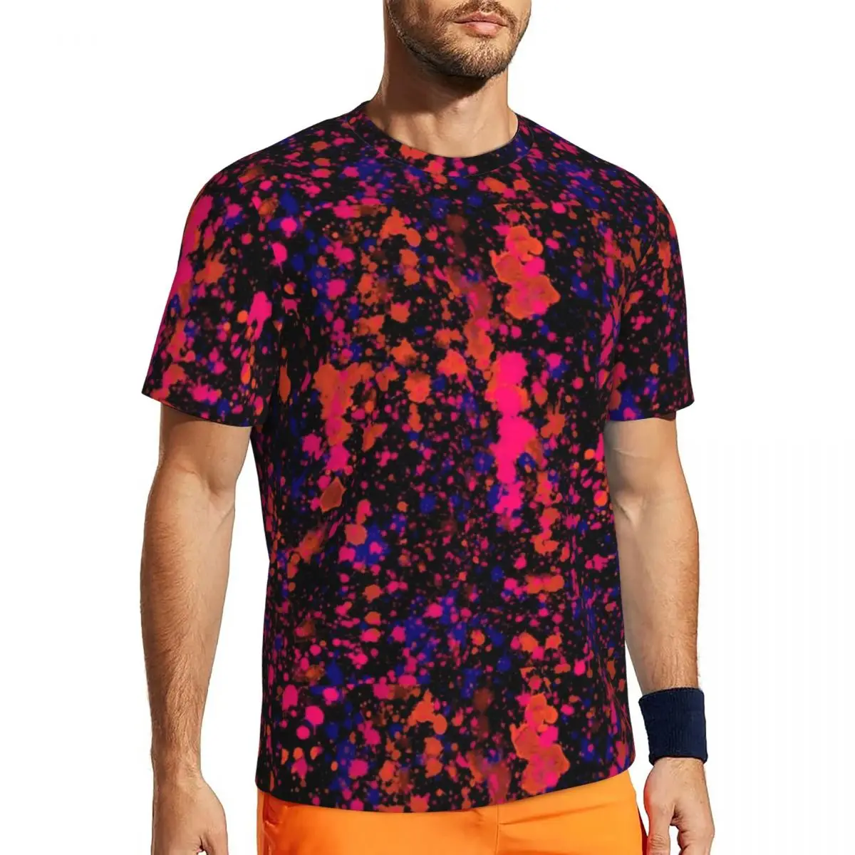 

Gym T Shirt For Men Neon Paint Splatter T Shirts Popular Blue Purple and Pink Summer Tee Shirt O Neck Y2K Funny Printed Clothes