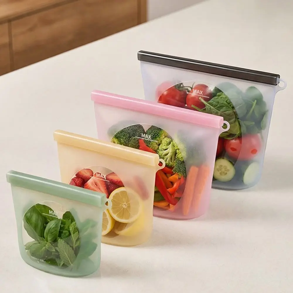 Silicone Food Preservation Bag Reusable Fresh-keeping Food Packaging Bag Zip-Lock Design Moisture-proof