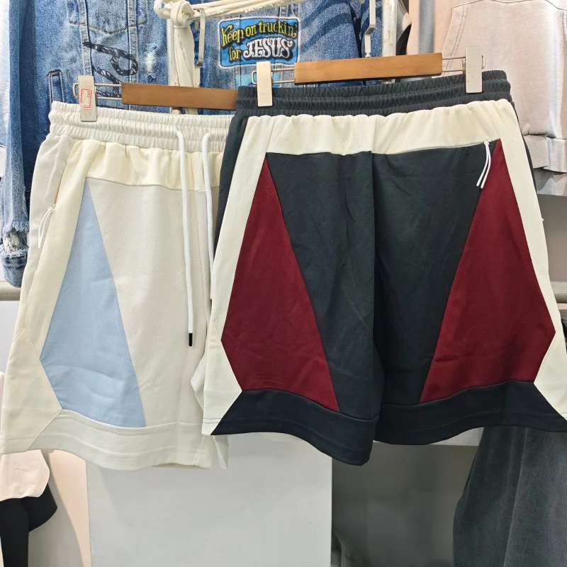 

Unisex Color Block Sports Shorts Summer Breathable Lightweight Elastic Waist Drawstring Loose Casual Shorts