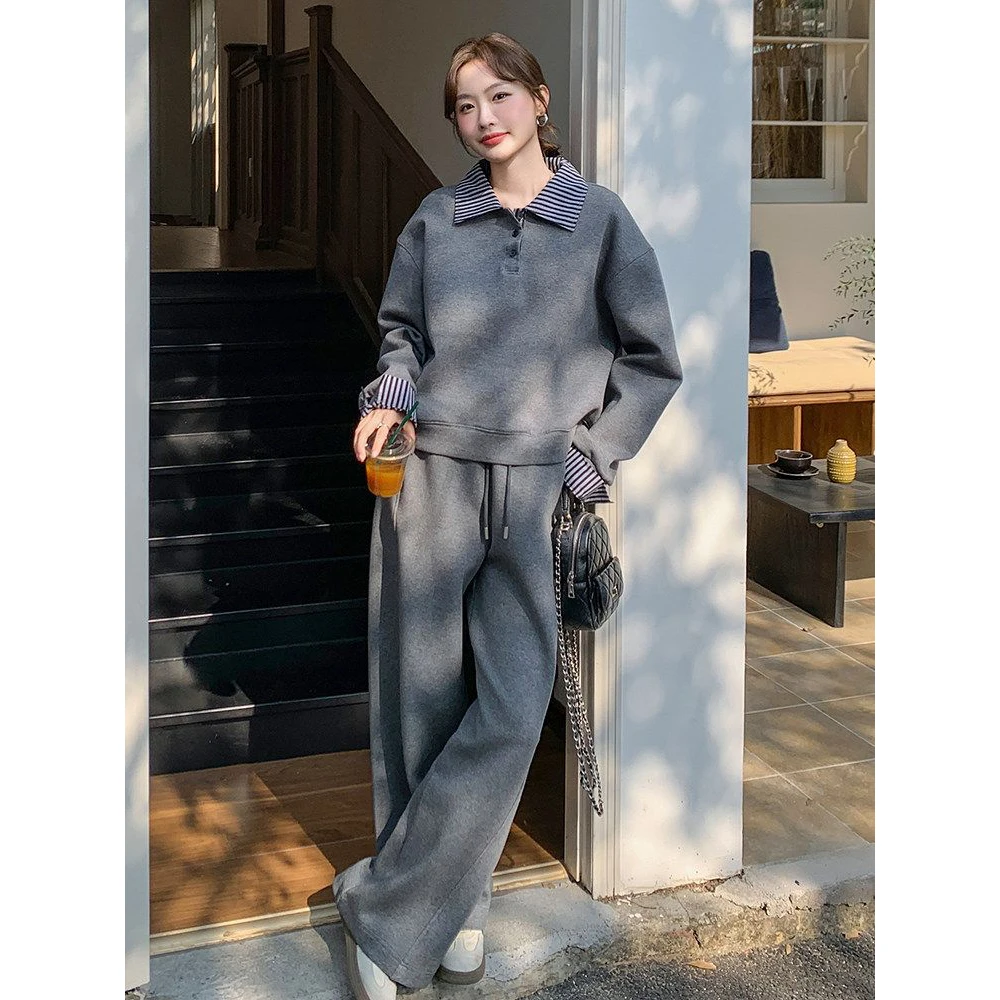 plus Size Women's Casual Sportswear Set Slimming Tummy Covering Two-Piece Ensemble Fashionable plus Size Autumn Collection