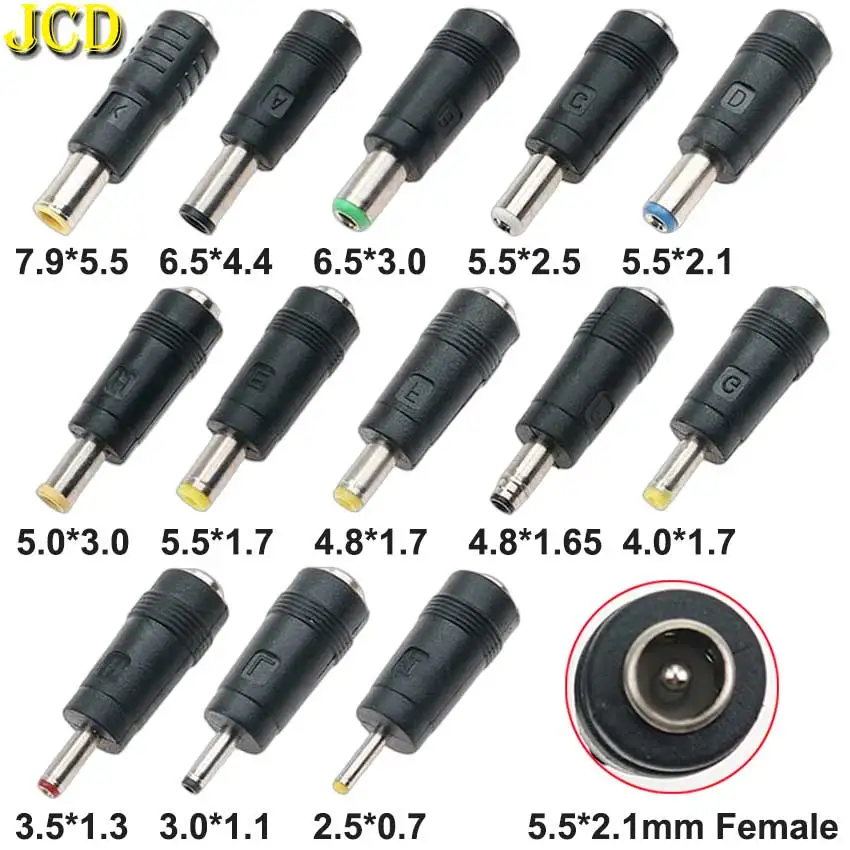 JCD 1pcs Laptop DC Power Adapter Plug 5.5*2.1mm Female to 2.5*0.7 3.0*1.1 3.5*1.35 4.0 4.8 1.7 5.0 5.5 MM Male Jack Connector