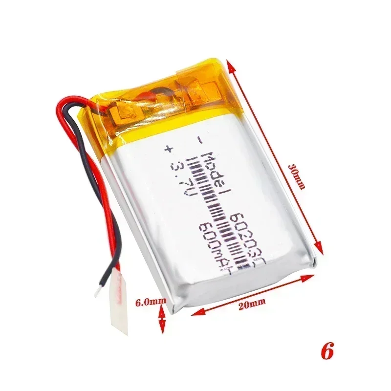 3.7V 600mAh 602030 502030 Rechargeable Li-Po Battery Lithium Polymer Cells for Smart Watch Bluetooth Headset Toy Mini Camera