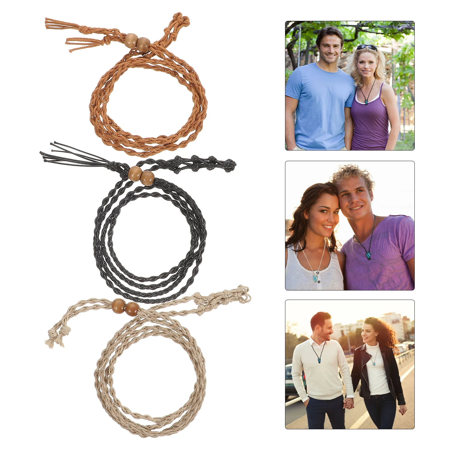 

3 Pcs Mesh Woven Necklace Skin-friendly Crystal Jewelry to Weave Holder Cage Empty Stone Braided Rope Pendant Adjustable
