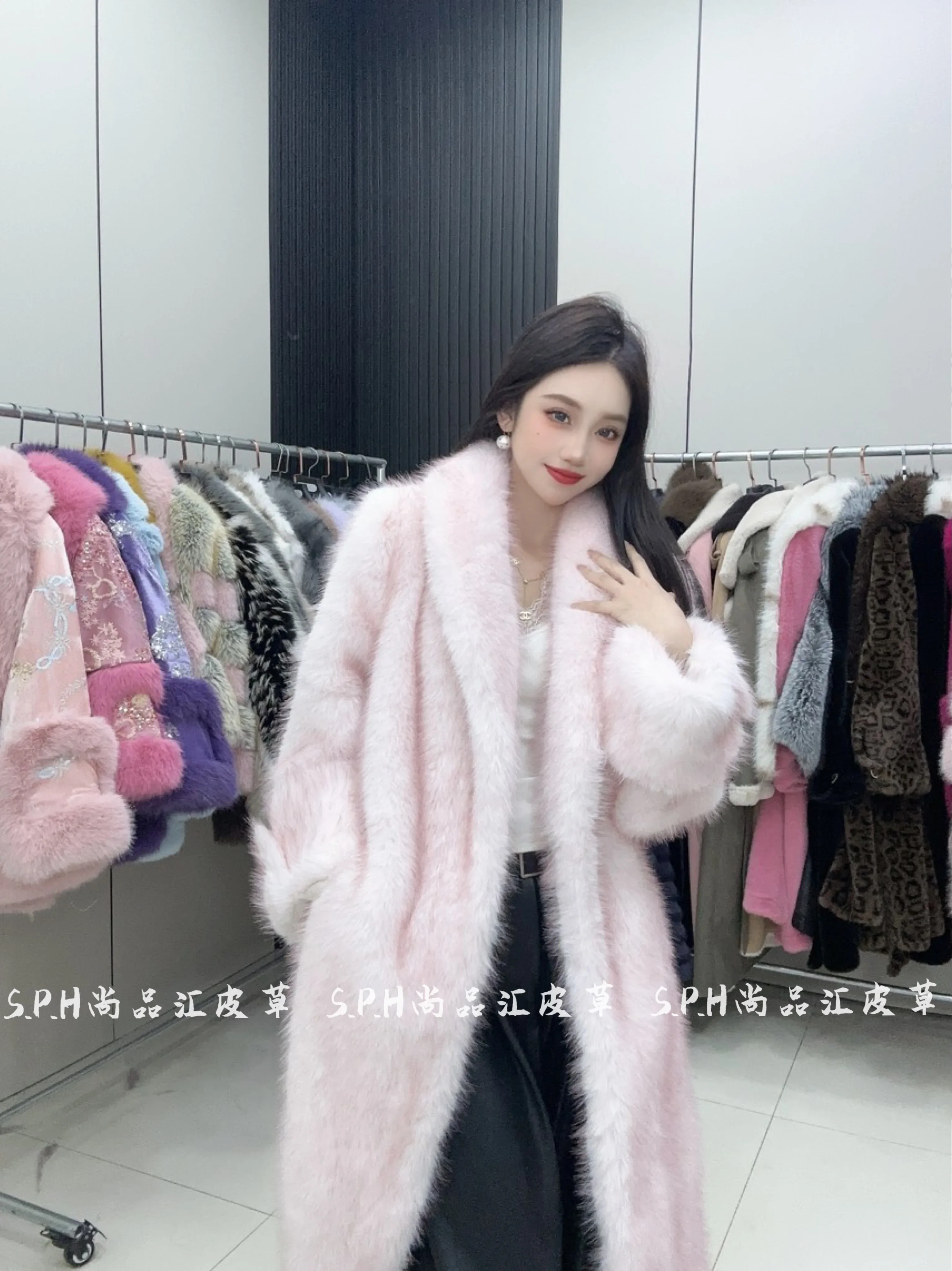 Peach Powder Faux Fur Coat Long Women Suit Collar Thickened Warm Jacket Winter Clothes Women Fashion Coats Fluffy Jacket