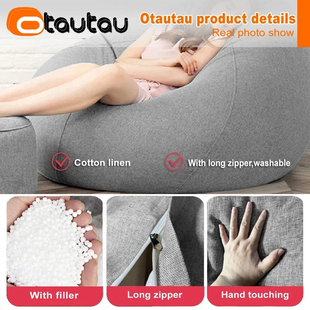 OTAUTAU الكبار D85cm أريكة بين باج مع حشو كبير القطن الكتان كسول كيس القماش غرفة نوم كرسي نفخة الاسترخاء صالة الأريكة DD002 #4