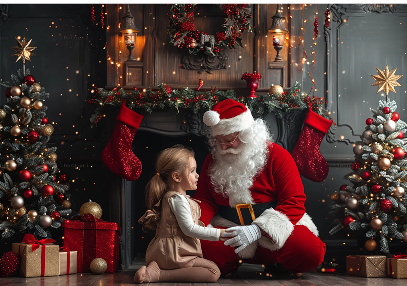 Christmas Tree With Red And Gold Ornaments Candles Backdrops Kids Family Photography Child Baby Photocall Xmas Trees Backgrounds image 2