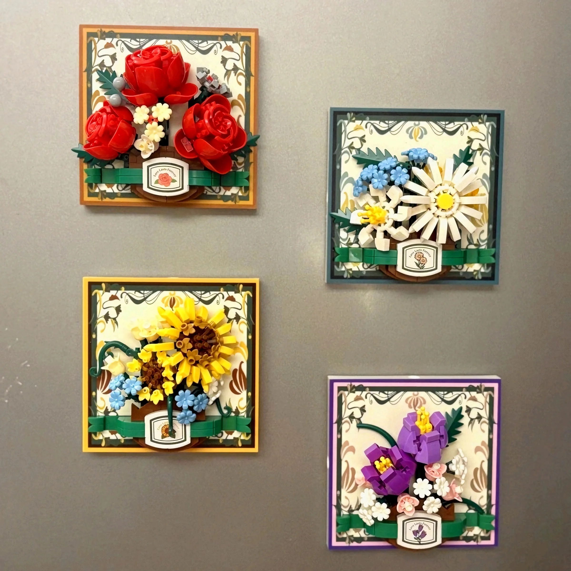 

MOC Exquisite Building Blocks Flower 3D Photo Frame Romantic Home Decoration Display Suction Cup Fixation Mini Brick Kids Toys