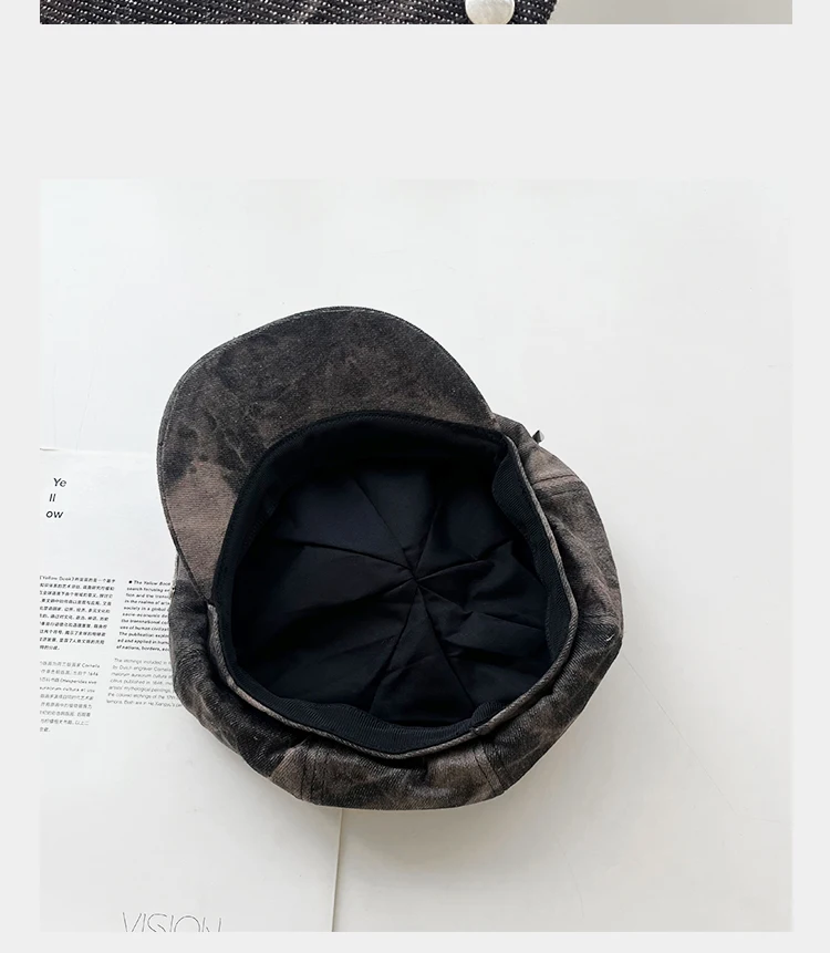 Fashion Hip Hop Octagonal Hats Punk Rivet Star Sticker Berets for Women Versatile Retro Tie-dye Newsboy Hats
