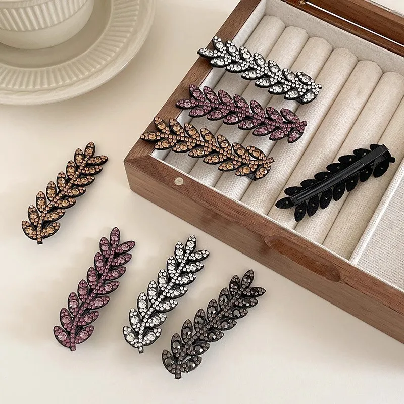Fashion Mini Crystal Hair Pins Exquisite Rhinestone Ear of Wheat Duckbill Hair Clips Girl Side Barrettes view 2