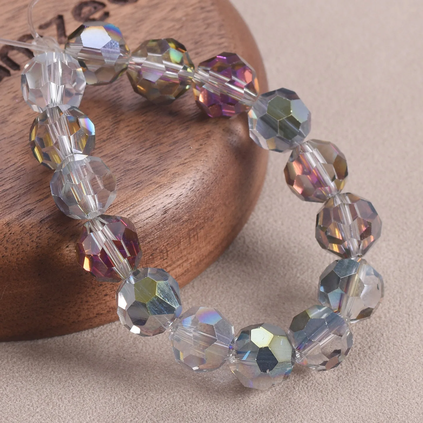 20pcs Rose Green 10mm Round 32 Facets Faceted Crystal Glass Loose Beads for Jewelry Making DIY Crafts