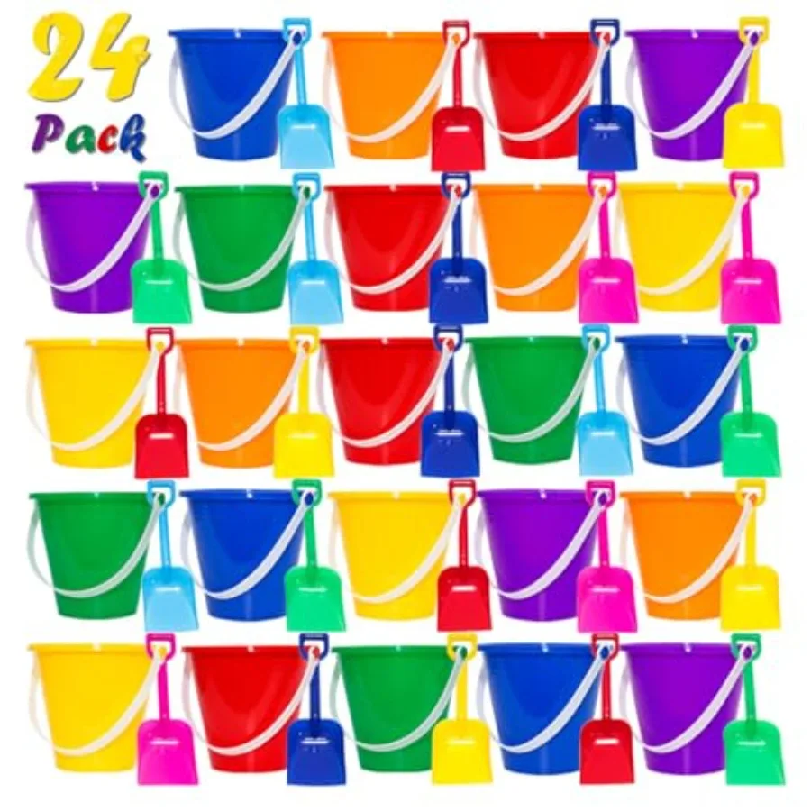 

Набор из 24+24 пляжных ведерок (5,28 дюйма) с лопатками для песка и воды – отличный аксессуар для летних вечеринок и пляжного отдыха