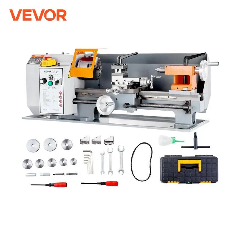 VEVOR Metal Lathe Machine 7\'\' x 13.78\'\' 0-2200 RPM Continuously Variable Speed 500W with Tool Box for Processing Precision Parts