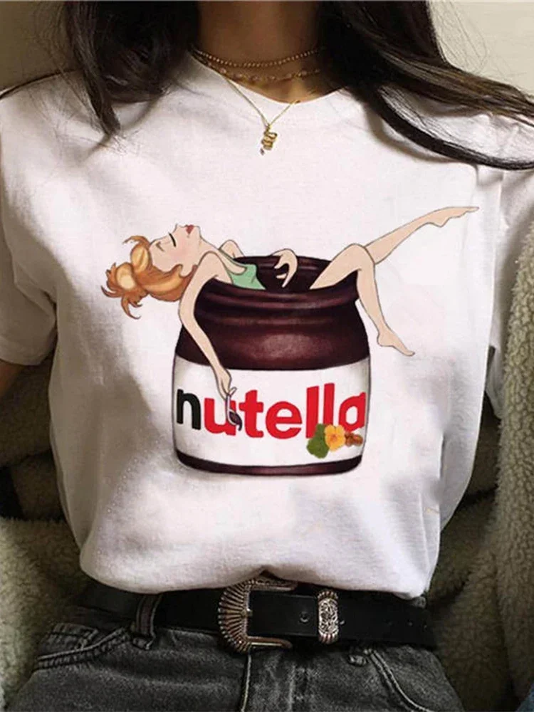 New Nutella Print T Shirt Women 90s Harajuku Kawaii  Fashion T-shirt Graphic Cute Cartoon Tshirt Korean Style Top Tees Female image 2