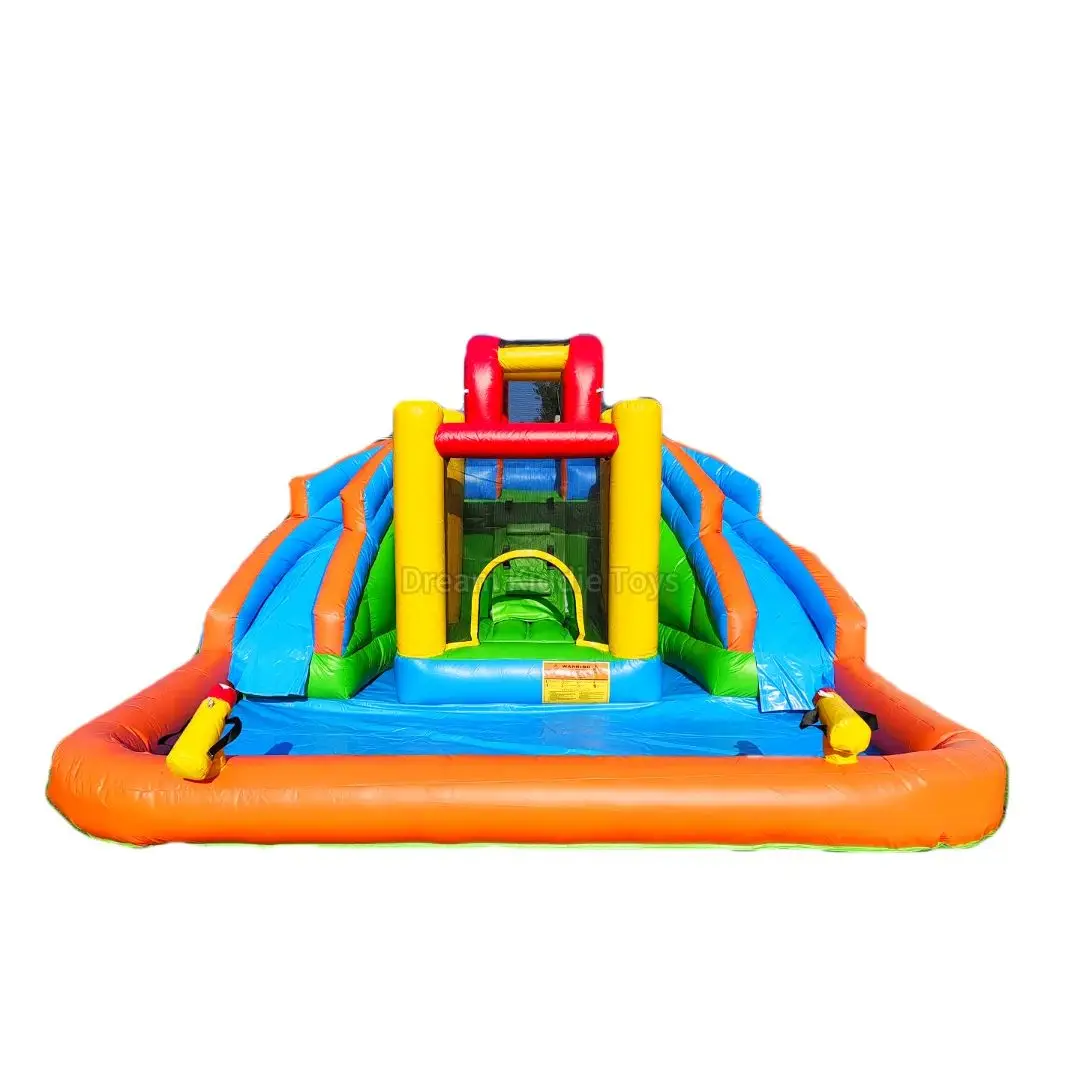 

Small inflatable Water Park Bounce House Backyard Double Lane Kids Jumping Castle Water Slide With Splash Pool And Spray Gun