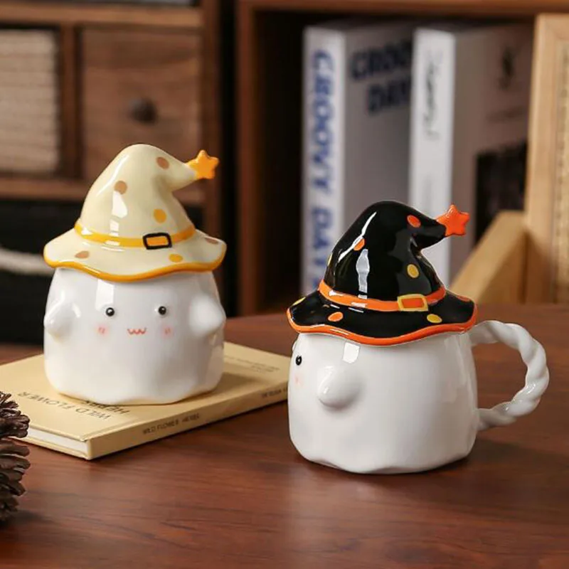 Cartoon Halloween Festival Porcelain Ghost Coffee Mug Breakfast Milk Mug Heat-resistant Cup Ceramic Crafts Kitchen Drinkware