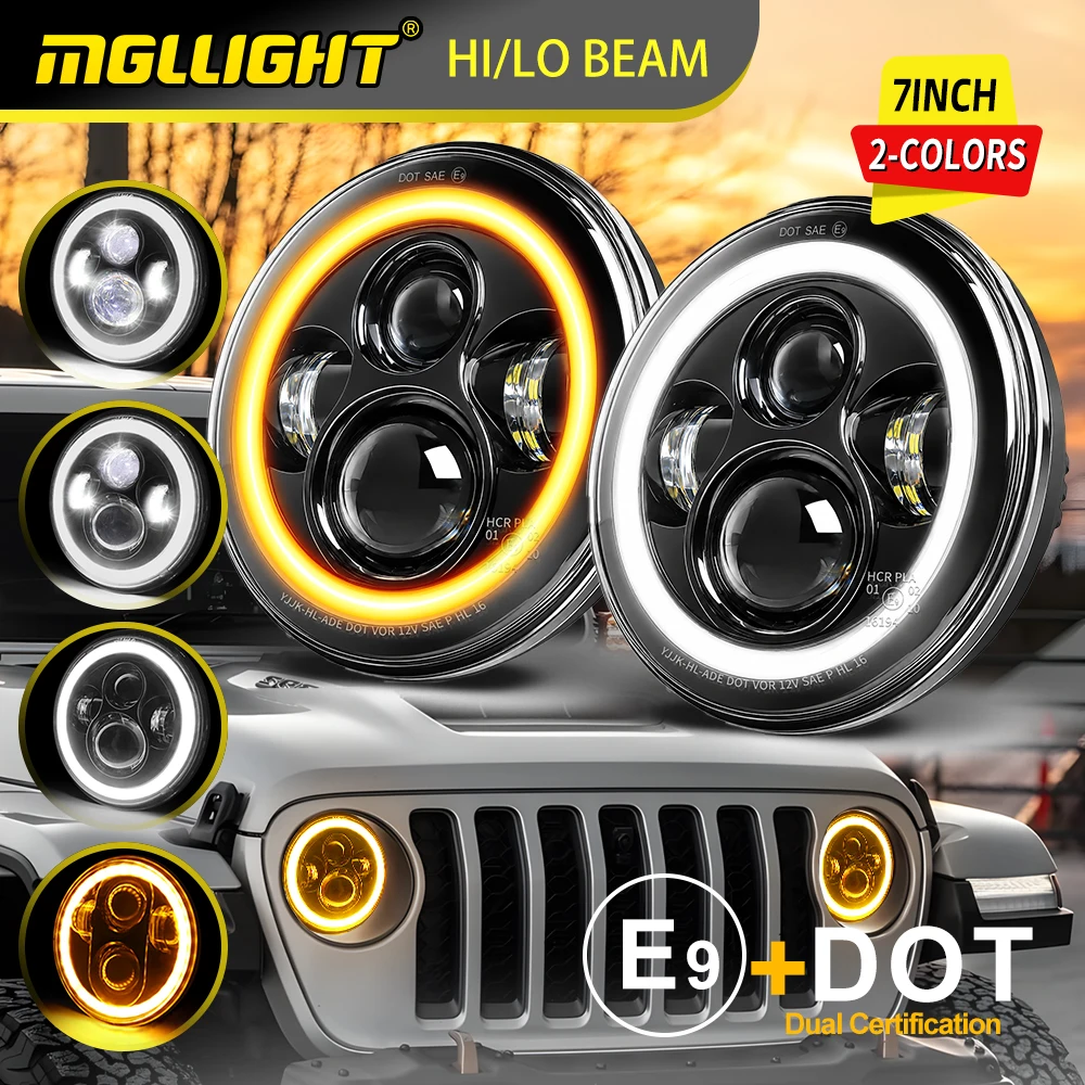 Colight Offroad 7 Zoll Runder LED-Scheinwerfer Weiß-Amber Dual-Color Angel Eye Fern- und Abblendlicht DOT E9 Zertifiziert H4 Scheinwerfer für Jeep Wrangler JK TJ Motorrad
