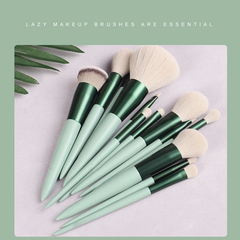 Makeup brushes set-The Matcha green 13pcs cosmestic brushes-foundation&powder&blush fiber beauty pens-make up tool