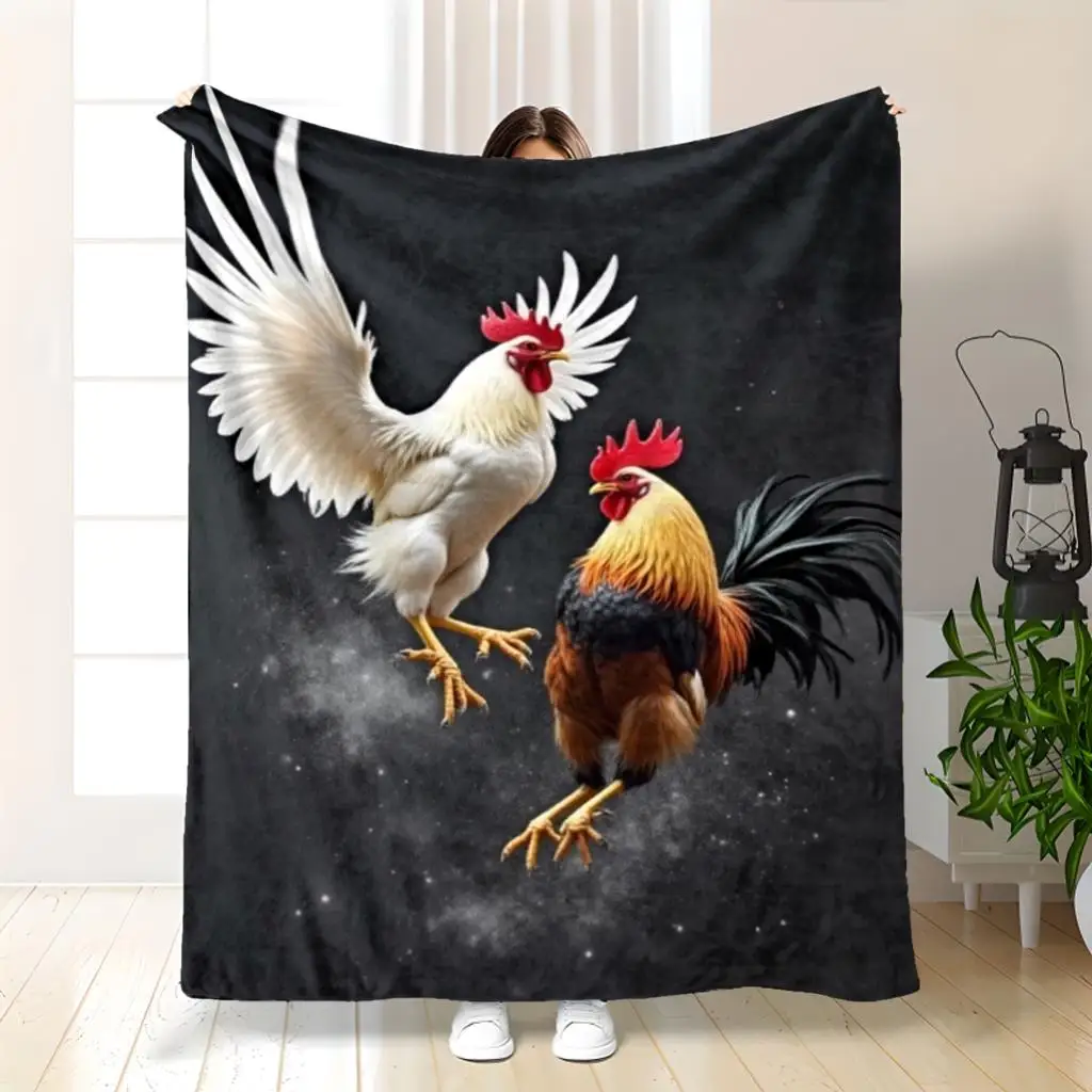 Large Rooster Print Throw Blanket 150x200cm Novelty Chicken Art Space Decor Cozy Gift