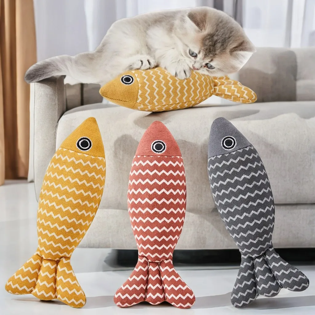 Cat Toys Fish, 3 Pcs Crinkle Sound Catnip Toys Soft Linen, Interactive Kitten Exercise Kicker Toys for Indoor Cats 7.8 Inches