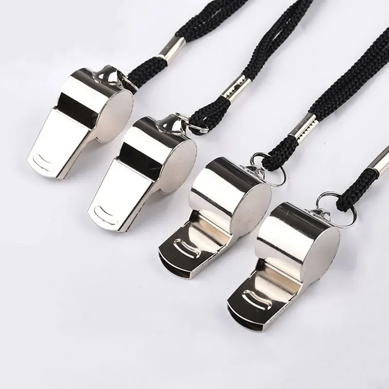 1Pcs Stainless Steel Whistle Loud Metal Whistles with Lanyard Professional Referees Whistle Coaches Lifeguards Survival Sport