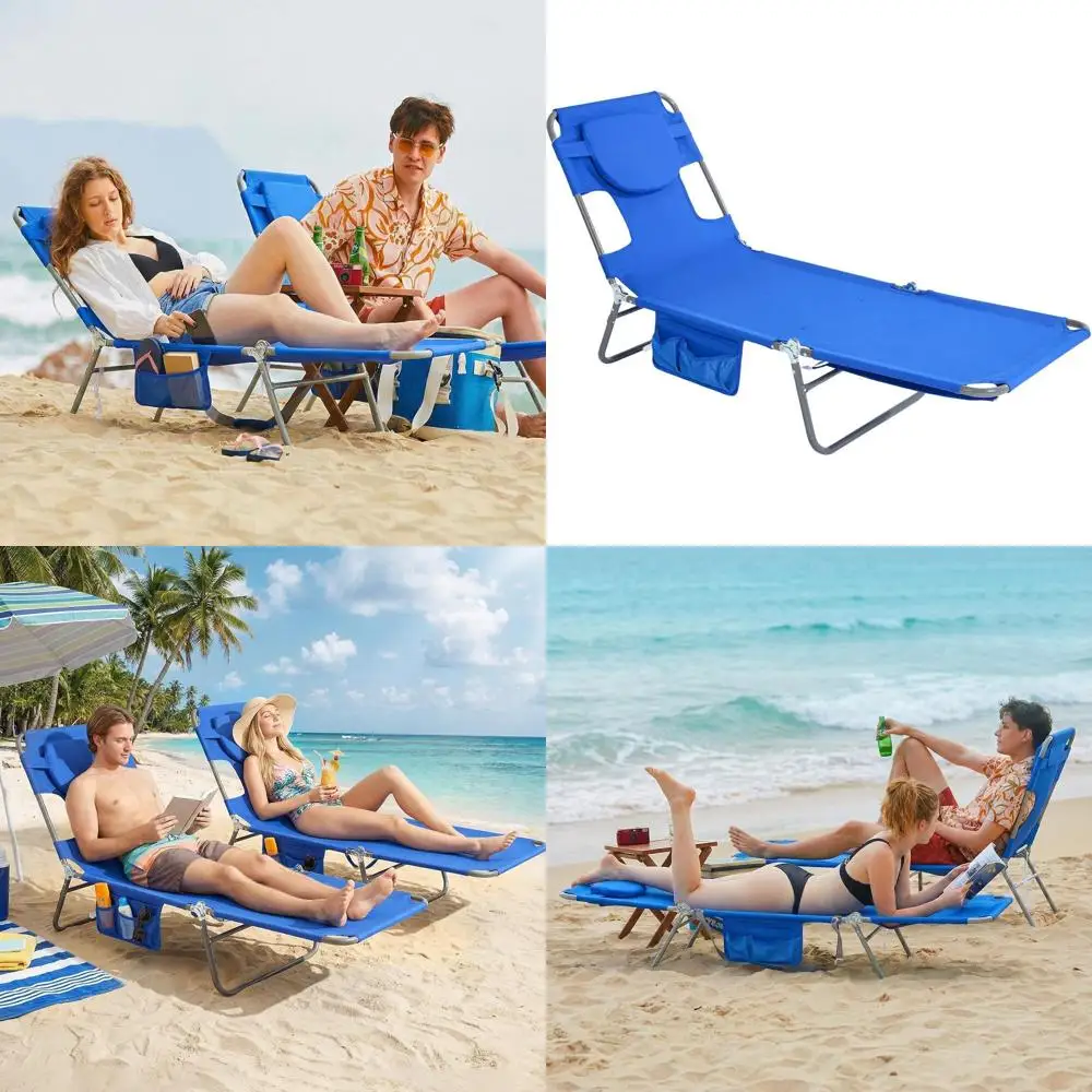 

Portable Reclining Beach Lounge Chair with Backpack, Adjustable Tanning, Folding Camping Cot for Outdoor, Picnic, Lawn Activitie