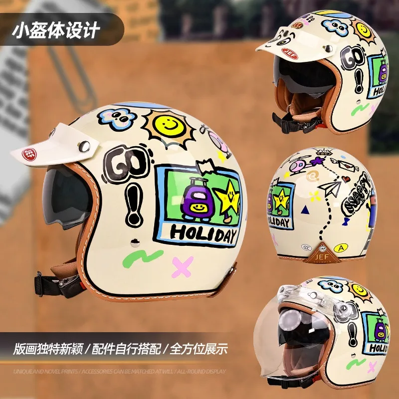 3C Certified Retro Small Shell 3/4 Open Face Motorcycle Helmet Unisex Spring Summer Electric Bike Capacete