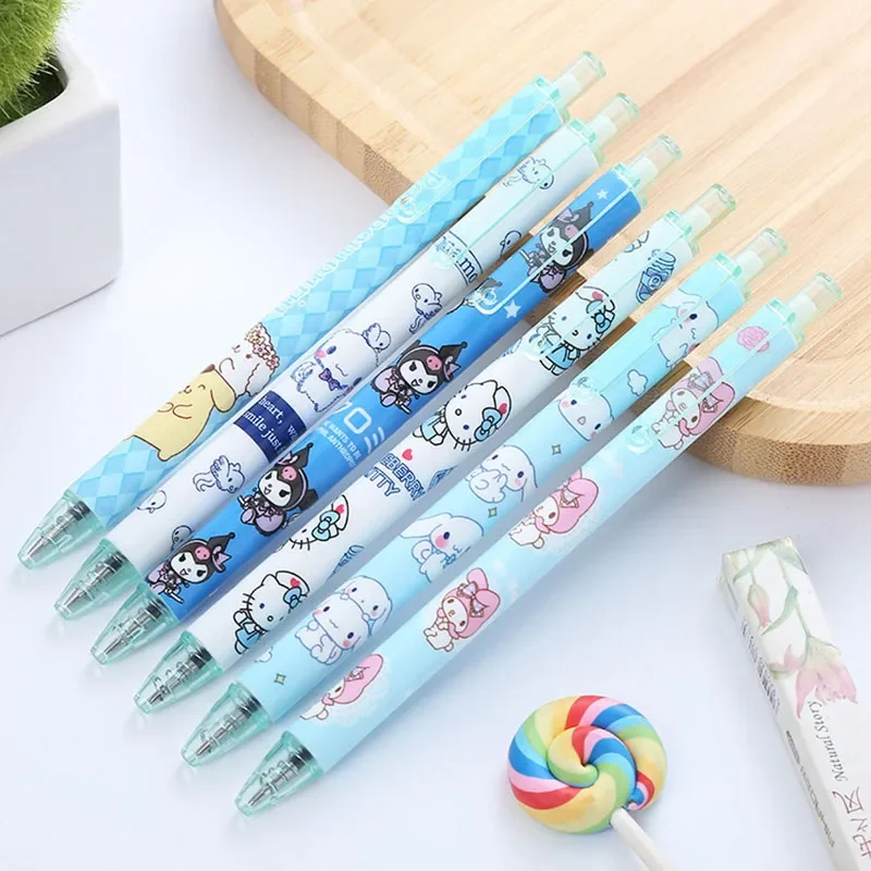 Sanrio 6/12pcs Hellokitty Mymelody Press Black Gel Pen 0.5mm High Beauty Student Water Pen Creative Stationery Office Supplies