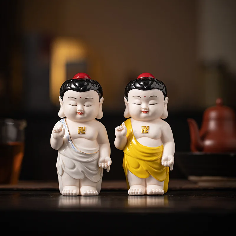 FX Chinese ceramic prince bathing Buddha Zen reclining Buddha  offering home living room entrance bogu frame decorative ornament