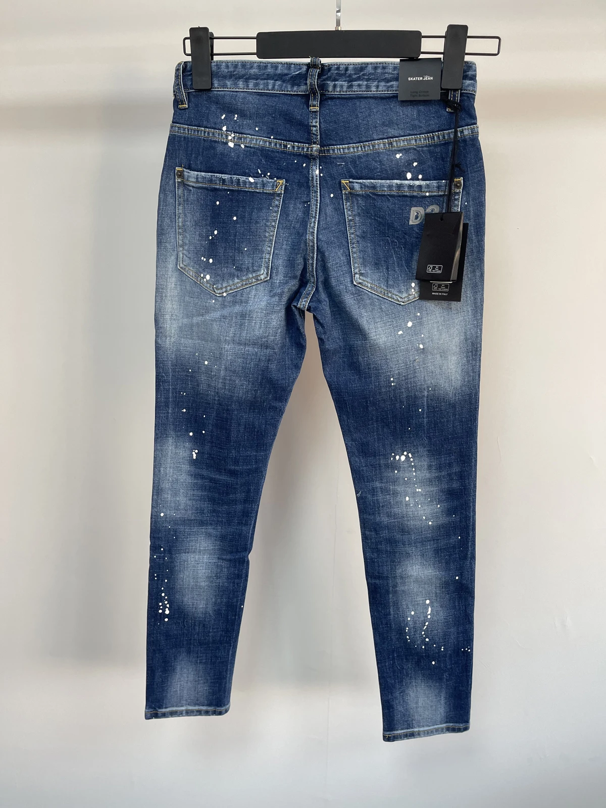 Herbst 2025, neue D2-Jeans für Herren, trendige Herren-Schleifloch-Patch, Reißverschluss, Dekoration, Slim-Fit, klein, gerade, Blau