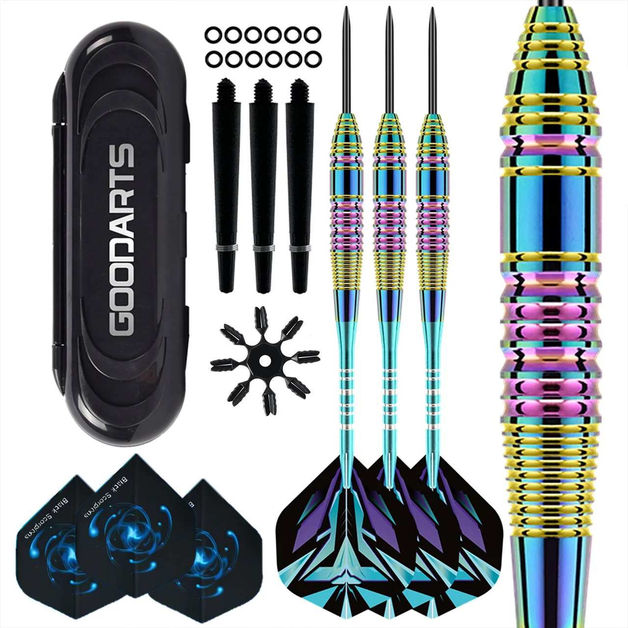 3 قطع من مجموعة سهام ذات طرف فولاذي احترافي 23 جرام عمود ألومنيوم برميلي ملون مع 6 رحلات محمولة للعبة داخلية