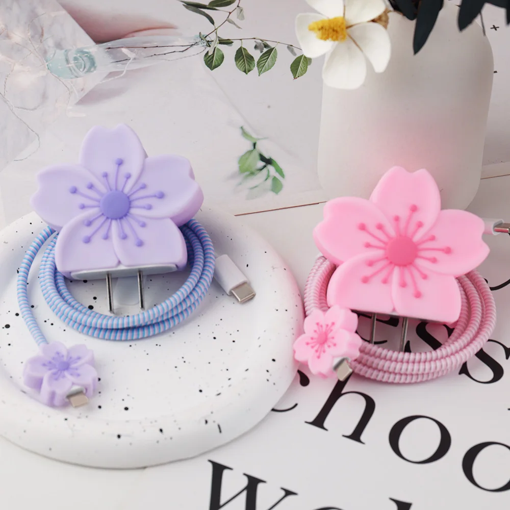Purple Charger Petal For iPhone 20W Cherry Blossoms Fast Charging Candy Color USB Data Cable Protective Case Winder Organizer view 2