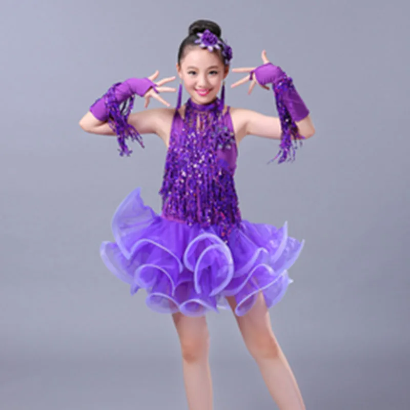 

Children's Latin dance costume girl glitter tassel Latin dance dress performance competition costume