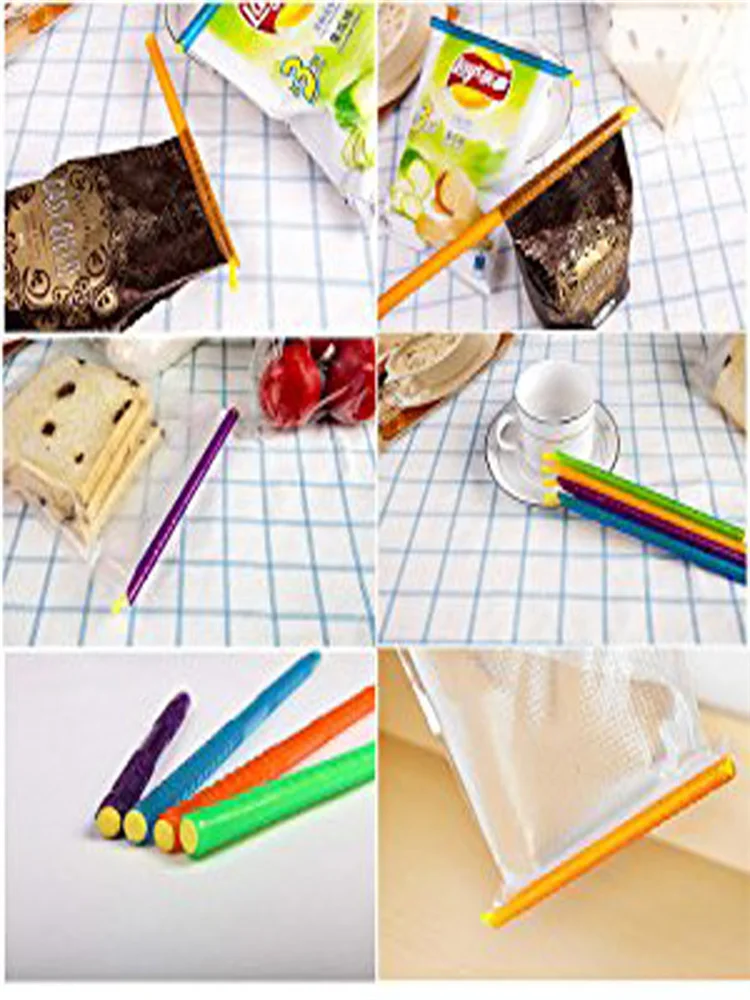 Household Portable Plastic Food Sealing Sticks, Plastic Bread Snack Bag Sealer Clips, Kitchen Storage Tools, Magice Bag Stick