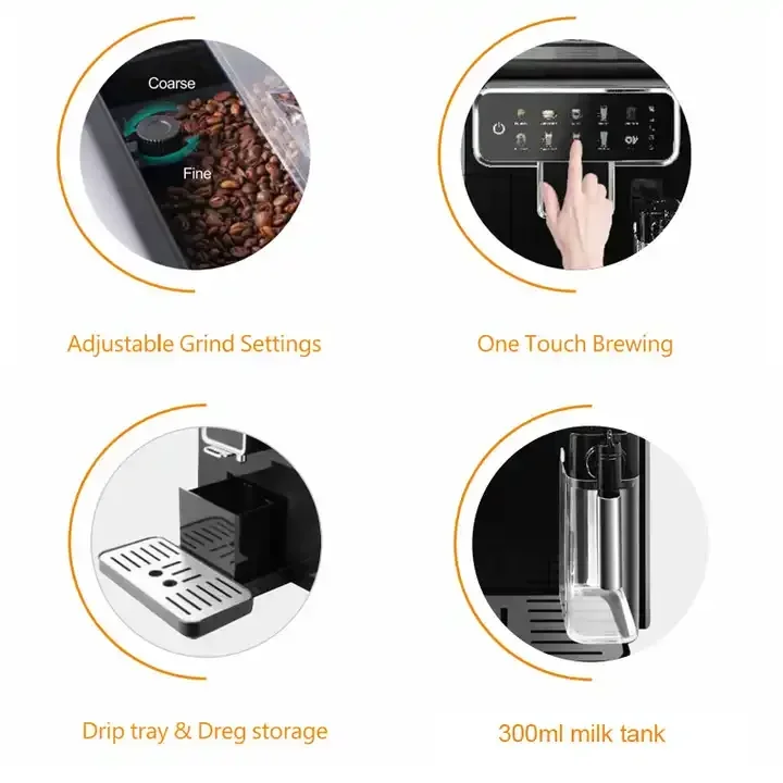 Household Intelligent Fully Automatic Touch Screen Smart Espresso Coffee Maker Machine With Milk Tank