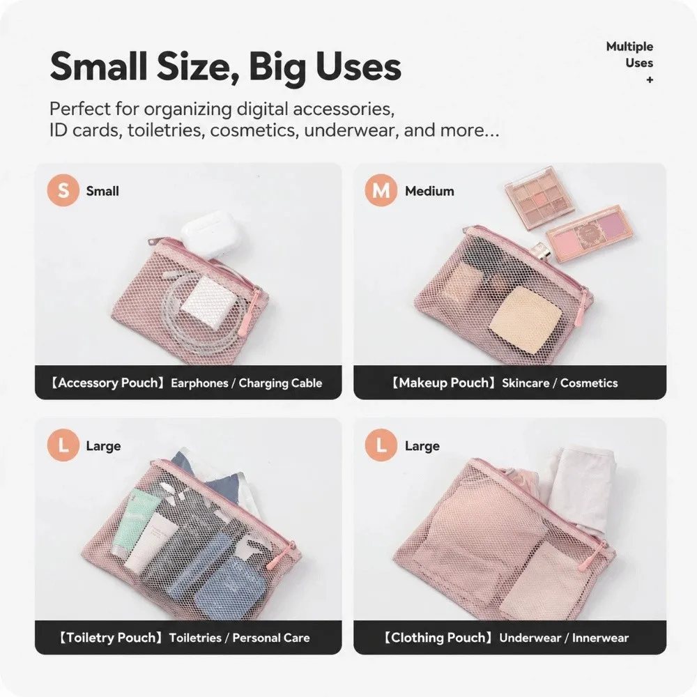 Versatile Double Zipper Mesh Organizer Pouch Multi-size Polyester Storage Pouch Dual-Layer Cosmetics Pouch Cables Chargers