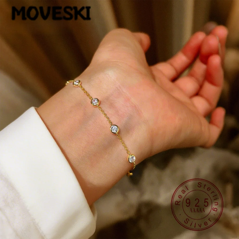 925 Sterling Silver 18K Gold Plated Bezel Set Round Moissanite Bracelet Dainty Multi Stone Stackable Bracelets For Women Jewelry