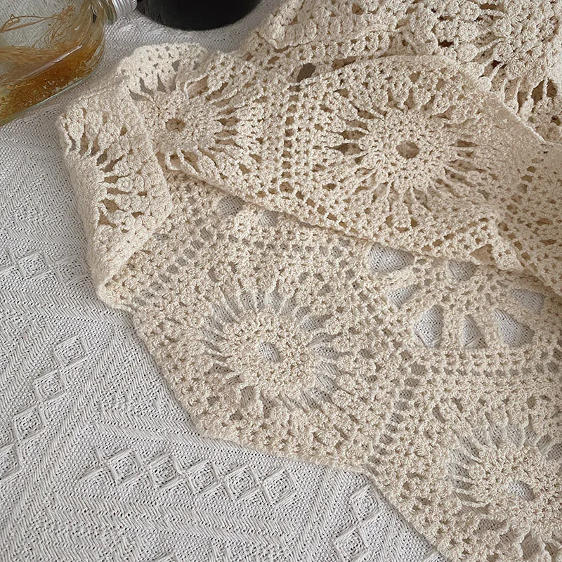 Boring Honey Round Collar Solid Colors Women's Clothes For Summer Retro Hollow Out Knitted Fashion Women Blouses Hollow Out Tops