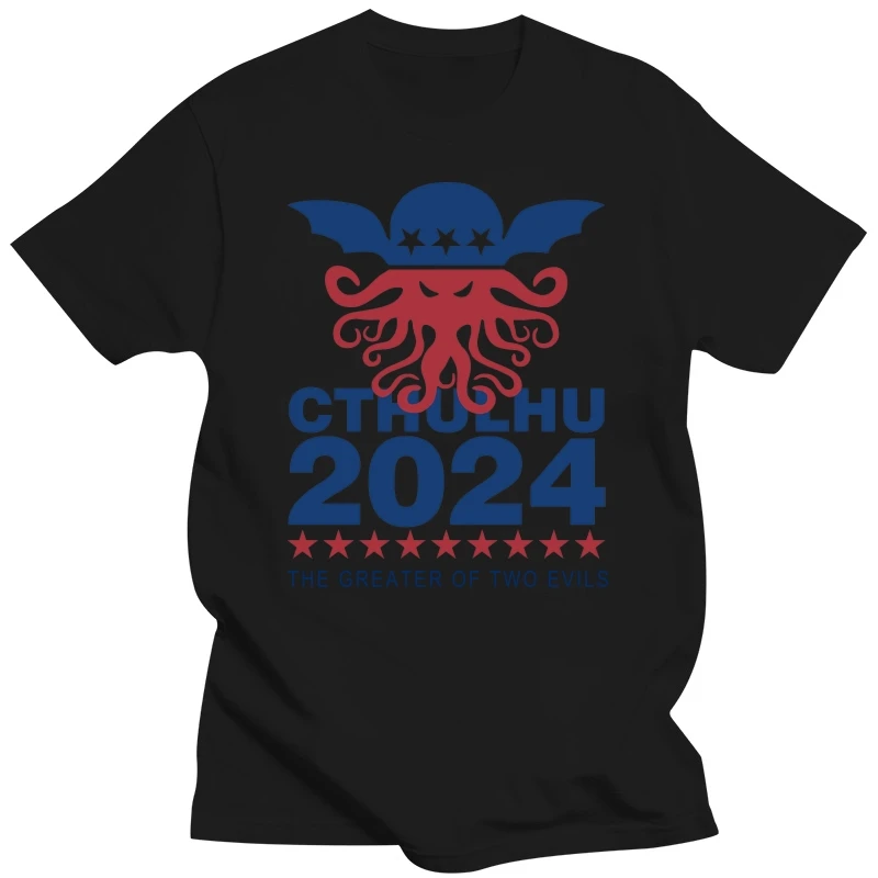 Vote Cthulhu 2024 T-Shirts Men Lovecraft Humorous 100% Cotton Tees Crewneck Classic Short Sleeve T Shirts Party Tops