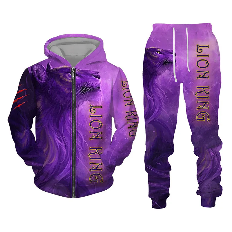 

3D Lion Printed Zip Hoodie + Pants Suit Cool Men/Women 2 Pcs Sportwear Tracksuit Set Autumn and Winter Men's Clothing Shirts