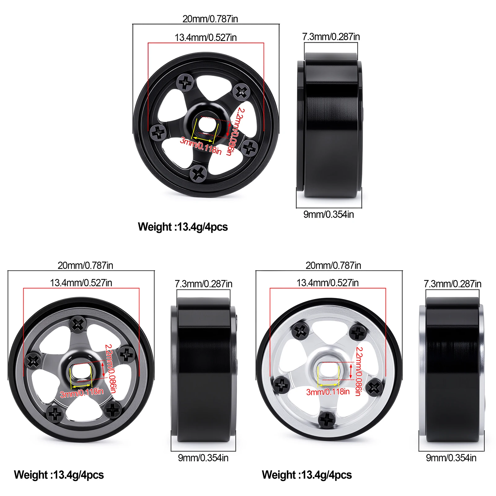 4pcs Aluminum Alloy Deep Dish 0.7 inch Beadlock Wheel Hub Wheel Rim For 1/30 RC Crawler Car SCX30 Ascent-32 Upgrade Parts Access