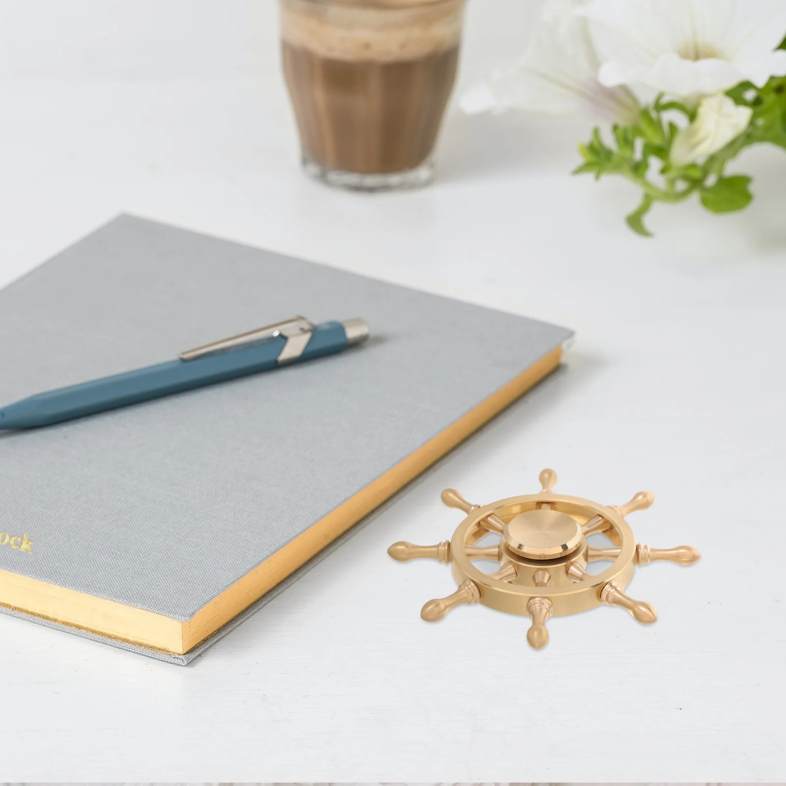 1 قطعة سفينة نحاسية قابلة للتدوير عجلة القيادة زخرفة مكتب السفينة عجلة الديكور ثقالة الورق البحرية الحرفية ديكور مكتب المنزل #2