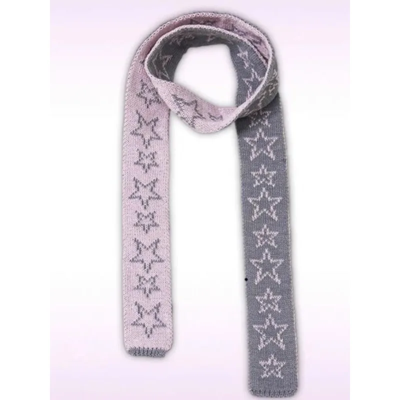 Pentacle Element Contrast Color Gray Pink Spice Millennial Knitwear Punk Fall and Winter Scarf