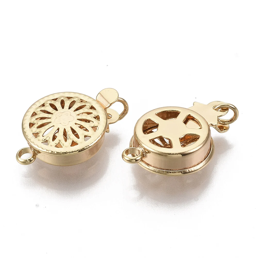 2Pcs Brass Box Clasps Flower Hollow Out Multi-Strand Metal Clasps End Findings For DIY Jewelry Bracelet Necklace Making Supplies