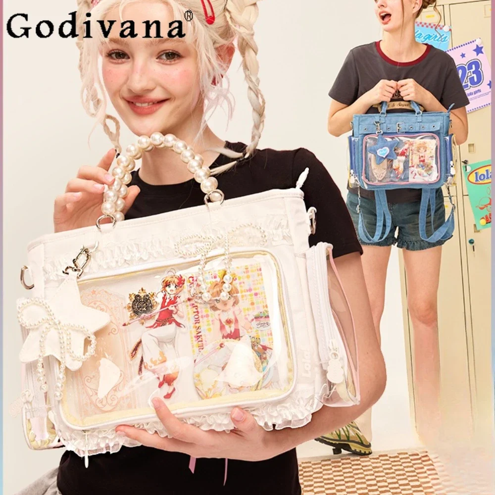 Sweet Cute Star Pearl Transparent Itabag Women's Tote Bag Handbag Large Capacity Backpack Commute Crossbody Shoulder Bags