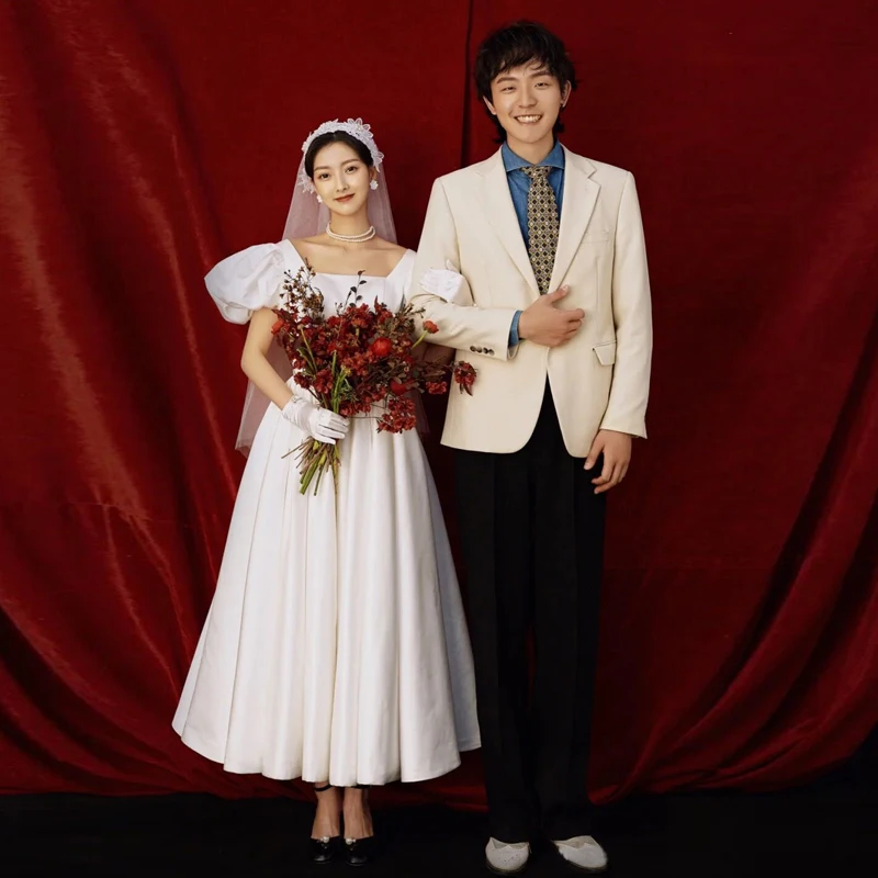 

New Vintage Chinese Lace Wedding Dress Couple Travel Photography Engagement Party Gown Stage Costume Traditional Ethnic Women